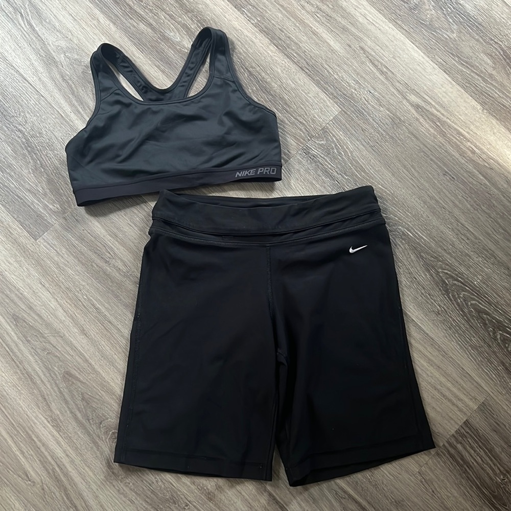 Nike Black Dri- Fit Sports Bra and Biker Shorts Bundle